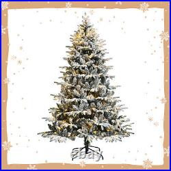Topbuy Snow Flocked Christmas Tree, Pre-lit Artificial Xmas Tree with LED Lights