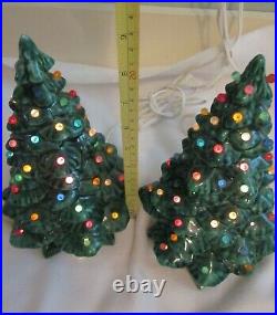 Two Vintage 10 Ceramic Light Up Christmas Trees with Base
