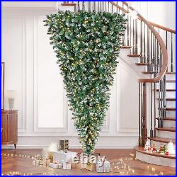 Upside Down Green Christmas Tree, Xmas Tree with LED Warm White Lights, leaves