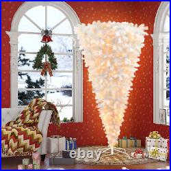 Upside Down White Christmas Tree, Xmas Tree with LED Warm Lights, Reinforced