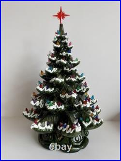 VINTAGE 20 Ceramic Christmas Tree Snow Flocked Lights Star Base Complete Works