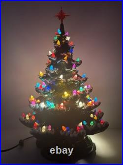 VINTAGE 20 Ceramic Christmas Tree Snow Flocked Lights Star Base Complete Works