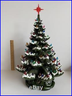 VINTAGE 20 Ceramic Christmas Tree Snow Flocked Lights Star Base Complete Works