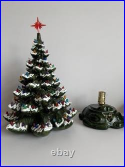 VINTAGE 20 Ceramic Christmas Tree Snow Flocked Lights Star Base Complete Works