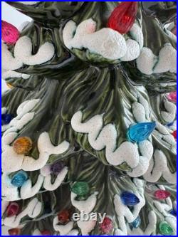 VINTAGE 20 Ceramic Christmas Tree Snow Flocked Lights Star Base Complete Works