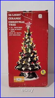 VINTAGE CERAMIC 17 LIGHTED CHRISTMAS TREE SNOW FLOCKED With Original Box 2 PIECE