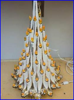 VINTAGE Ceramic VOLCANO 21 White Gold Christmas Tree with Orange Lights 1978