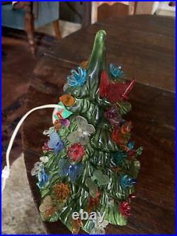 VTG 10 Ceramic Tabletop Christmas Tree Holland Mold And Lamp Butterflies