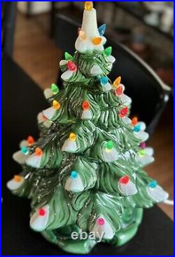 VTG Atlantic Mold Ceramic Christmas Tree Lighted Snow Flocked 18 withMusic Box