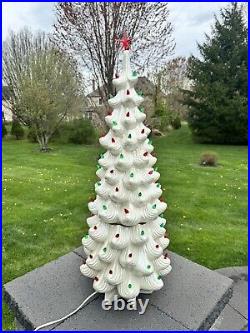 VTG Atlantic Mold Ceramic Christmas Tree White Iridescent Lighted 33 Tall3 Pc