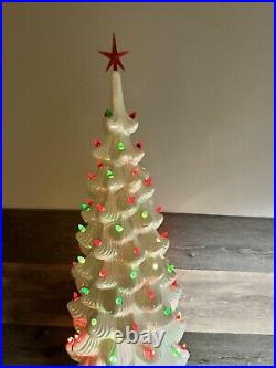 VTG Atlantic Mold Ceramic Christmas Tree White Iridescent Lighted 33 Tall3 Pc