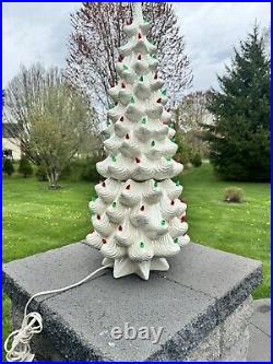 VTG Atlantic Mold Ceramic Christmas Tree White Iridescent Lighted 33 Tall3 Pc