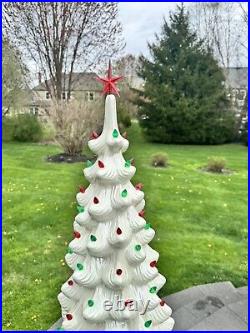 VTG Atlantic Mold Ceramic Christmas Tree White Iridescent Lighted 33 Tall3 Pc