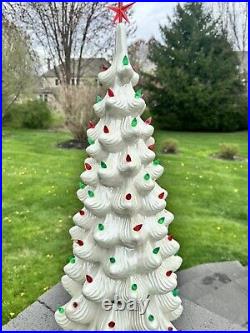 VTG Atlantic Mold Ceramic Christmas Tree White Iridescent Lighted 33 Tall3 Pc