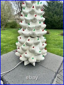 VTG Atlantic Mold Ceramic Christmas Tree White Iridescent Lighted 33 Tall3 Pc