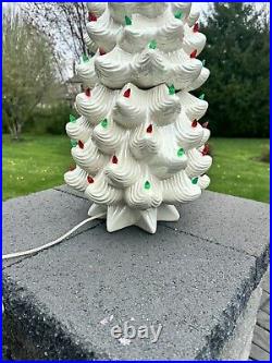 VTG Atlantic Mold Ceramic Christmas Tree White Iridescent Lighted 33 Tall3 Pc