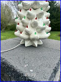 VTG Atlantic Mold Ceramic Christmas Tree White Iridescent Lighted 33 Tall3 Pc