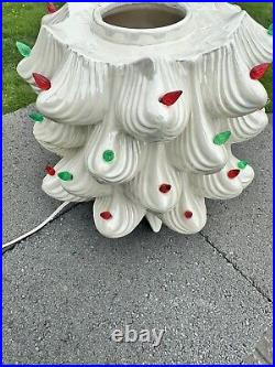 VTG Atlantic Mold Ceramic Christmas Tree White Iridescent Lighted 33 Tall3 Pc