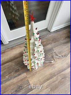 VTG Atlantic Mold Ceramic Christmas Tree White Iridescent Lighted 33 Tall3 Pc