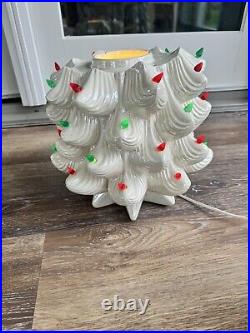 VTG Atlantic Mold Ceramic Christmas Tree White Iridescent Lighted 33 Tall3 Pc