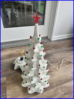 VTG Atlantic Mold Ceramic Christmas Tree White Iridescent Lighted 33 Tall3 Pc