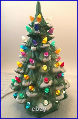 VTG Ceramic Holland Mold Flocked Lighted Christmas Tree 12 with Base