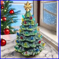VTG Ceramic Lighted Christmas Tree Corded Multicolor with Gold Star 18 in READ VTG Ceramic Lighted Christmas Tree Corded Multicolor with Gold Star 18 in READ