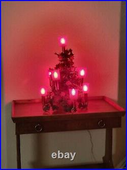 VTG Kitschy Christmas Plastic Greenery Lighted Tabletop Tree Centerpiece Candle