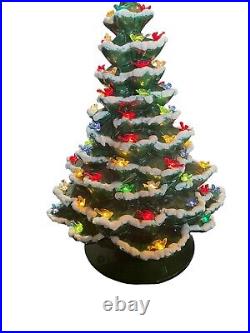 VTG Light Up Musical Ceramic Christmas Tree Snow Flocked 19 Lighted Dove Birds