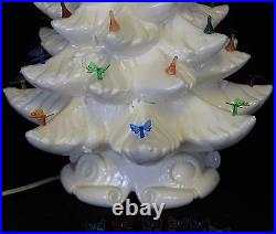 VTG Light up Ceramic Christmas Tree Snow Capped Base White Ivory Atlantic Mold