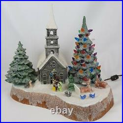 VTG RARE MCM Ceramic Mold Flocked Christmas Scene Church Tree Critters Lights