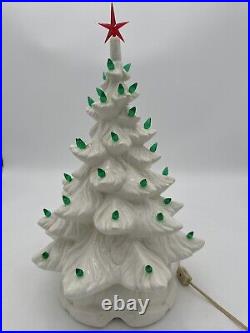 VTG White withGreen Bulb Atlantic Mold Ceramic Lighted Christmas Tree withBase 18