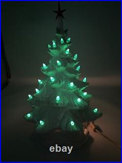 VTG White withGreen Bulb Atlantic Mold Ceramic Lighted Christmas Tree withBase 18