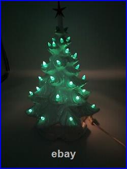 VTG White withGreen Bulb Atlantic Mold Ceramic Lighted Christmas Tree withBase 18