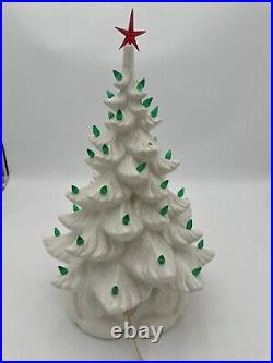 VTG White withGreen Bulb Atlantic Mold Ceramic Lighted Christmas Tree withBase 18