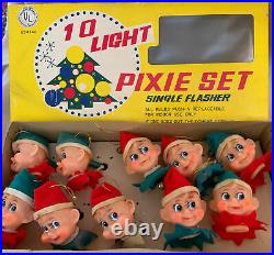 Vintage 10 Lite Pixie Set Christmas Indoor Tree Lights Japan RARE PIXIE ELF HEAD