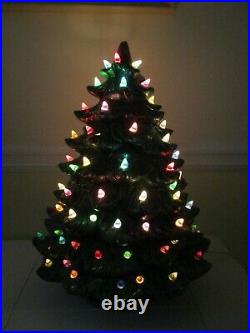 Vintage 18h 14w Double Lighted IMMENSE Ceramic Christmas Tree LARGE & HEAVY