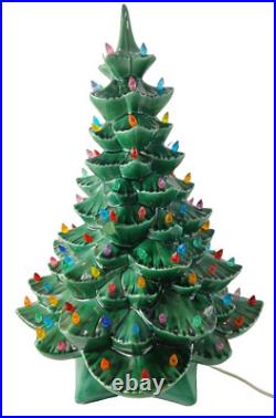 Vintage 1976 Lighted Ceramic Christmas Tree 18 With Base & Bulb BEAUTIFUL Clean
