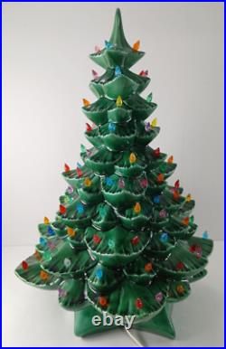 Vintage 1976 Lighted Ceramic Christmas Tree 18 With Base & Bulb BEAUTIFUL Clean