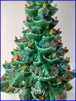 Vintage 1976 Lighted Ceramic Christmas Tree 18 With Base & Bulb BEAUTIFUL Clean