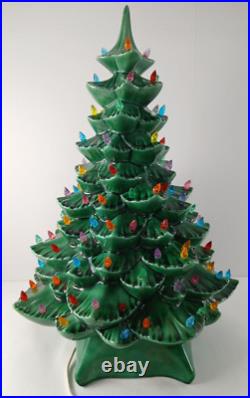 Vintage 1976 Lighted Ceramic Christmas Tree 18 With Base & Bulb BEAUTIFUL Clean