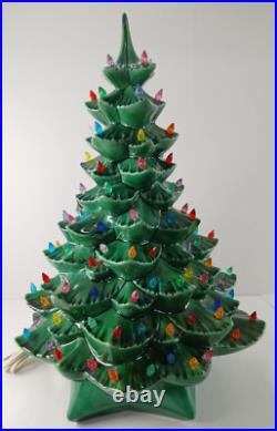 Vintage 1976 Lighted Ceramic Christmas Tree 18 With Base & Bulb BEAUTIFUL Clean