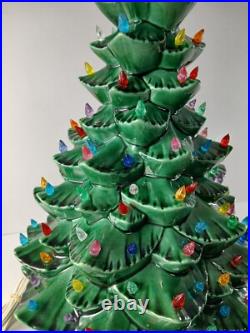 Vintage 1976 Lighted Ceramic Christmas Tree 18 With Base & Bulb BEAUTIFUL Clean