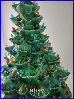 Vintage 1976 Lighted Ceramic Christmas Tree 18 With Base & Bulb BEAUTIFUL Clean