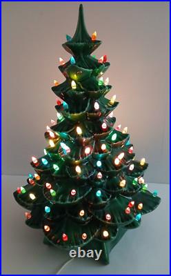 Vintage 1976 Lighted Ceramic Christmas Tree 18 With Base & Bulb BEAUTIFUL Clean