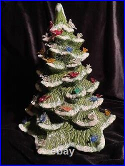 Vintage 1978 Alberta's Mold 16 Lighted Ceramic Green Flocked Christmas Tree EUC
