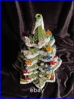 Vintage 1978 Alberta's Mold 16 Lighted Ceramic Green Flocked Christmas Tree EUC