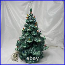Vintage 19 Ceramic Christmas Tree Frost Tipped Green withLights Working