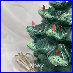 Vintage 19 Ceramic Christmas Tree Frost Tipped Green withLights Working