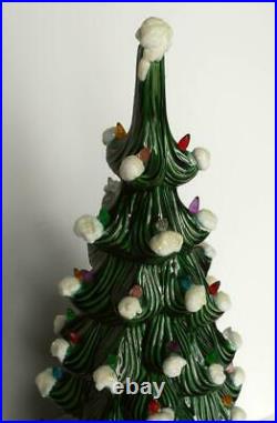 Vintage 32 Tall Atlantic Mold Ceramic Snow Flocked Green Lighted Christmas Tree